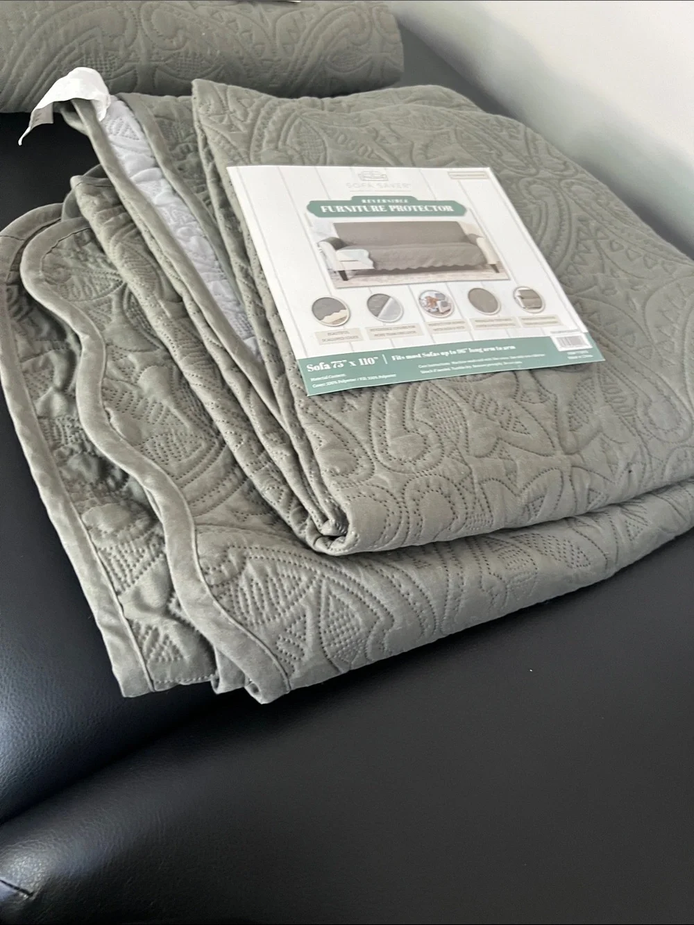 Reversible Furniture Protector - Light Gray and Sage for Sofa. 75x110in